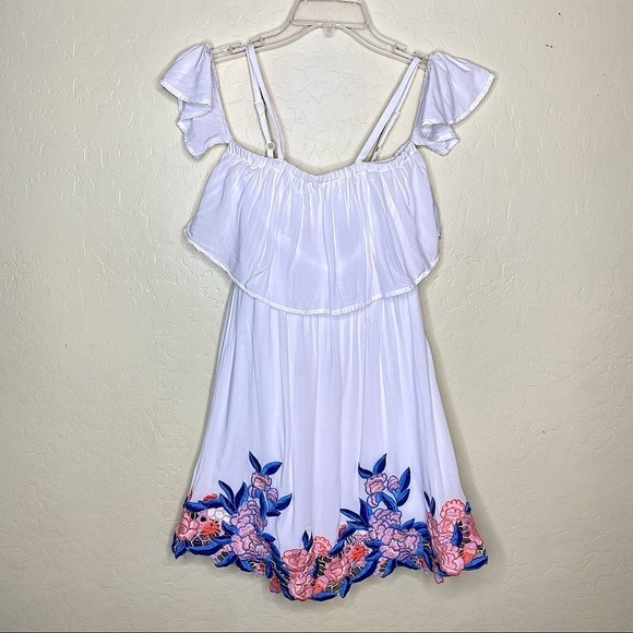 Embroidered Floral Off Shoulder Dress White Size XS/S - Picture 1 of 8